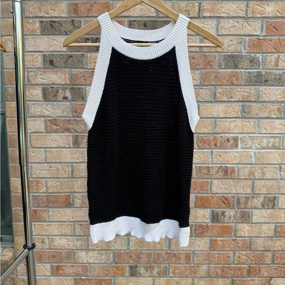 Ann Taylor Factory Black and Cream Knit Sweater Top